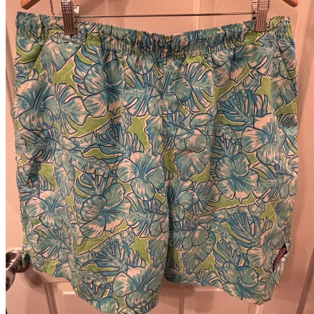 Vineyard Vines Mens XL Swim Trunks Blue Green Tropical Floral Mesh Lined Shorts